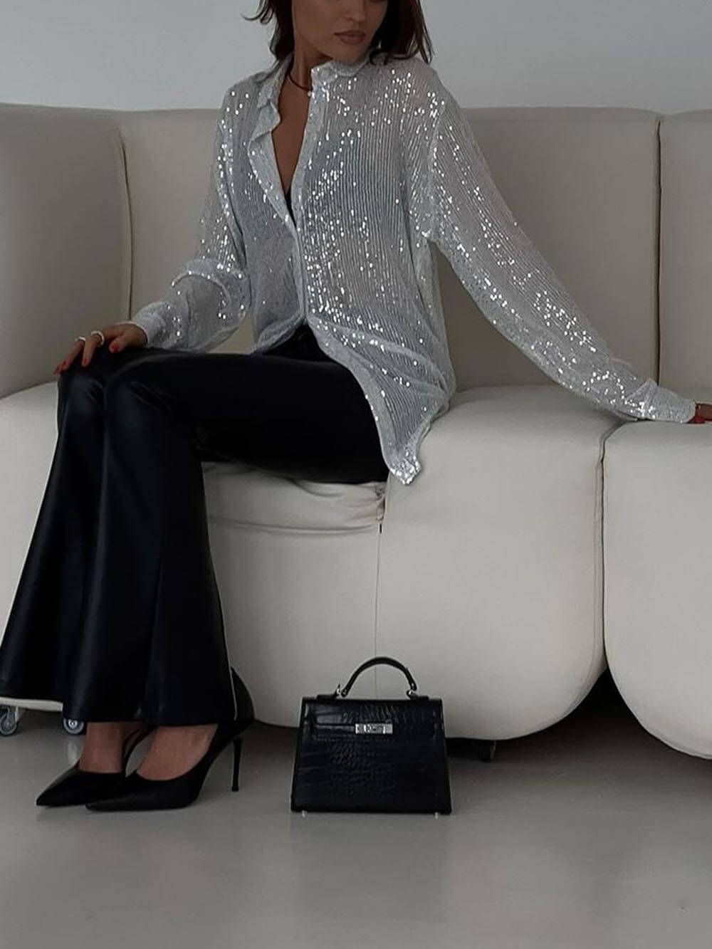 Blusa de fiesta holgada con lentejuelas para mujer