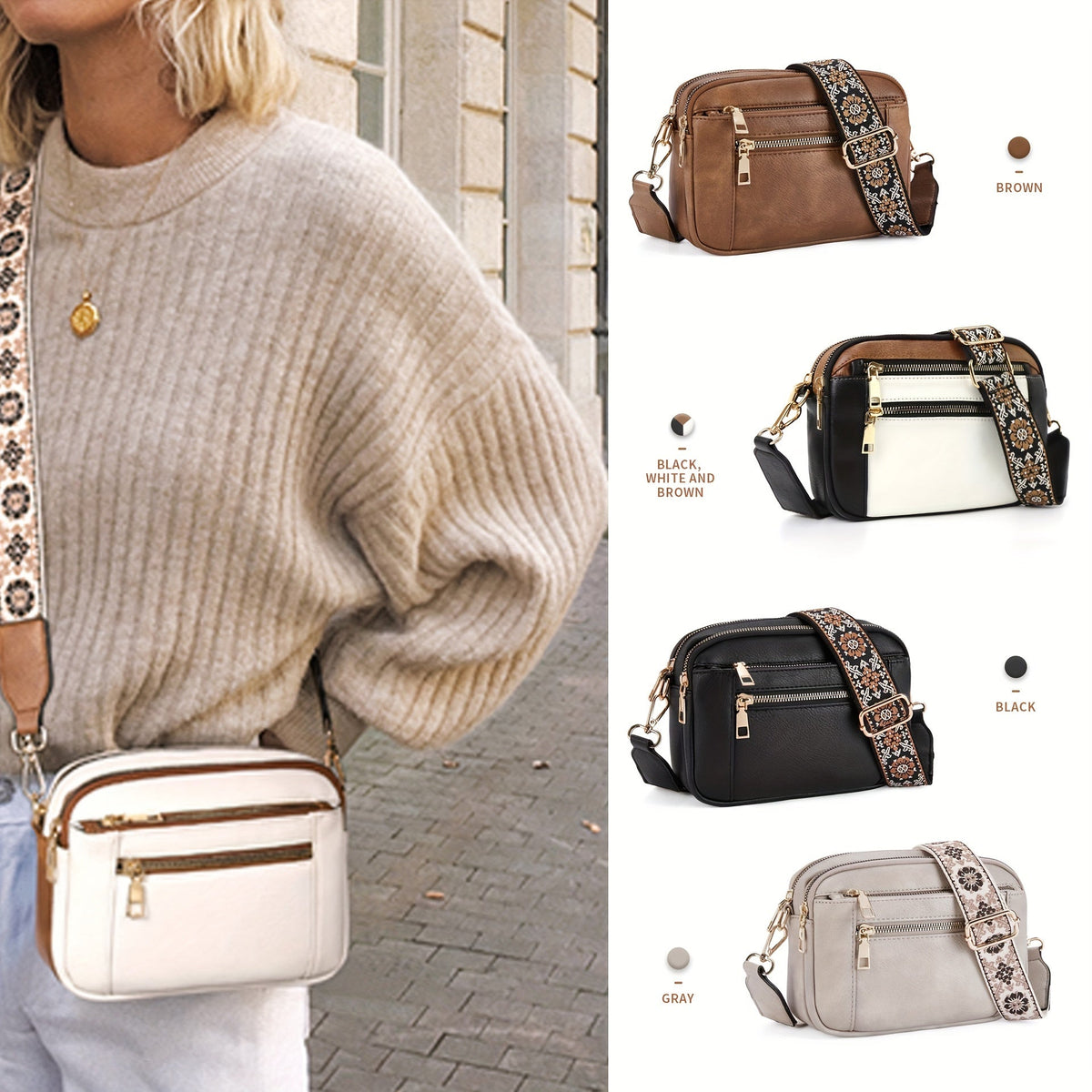 Bolso bandolera - Cremallera y correa ajustable