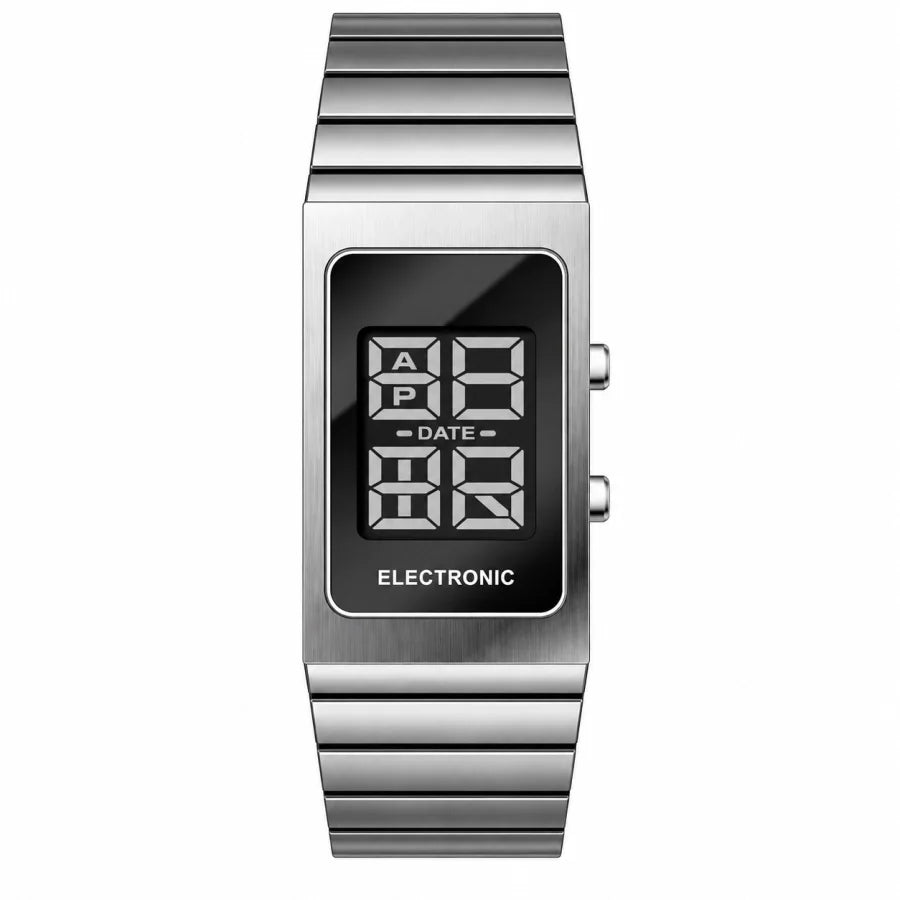 Reloj Digital para Hombre y Mujer, Cuadrado, Resistente al Agua, Cronómetro, Acero Inoxidable
