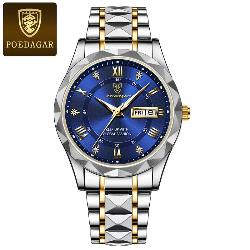Reloj de Lujo para Hombre, Cuarzo, Acero Inoxidable, Resistente al Agua, Luminoso, con Fecha, Reloj Masculino de Negocios