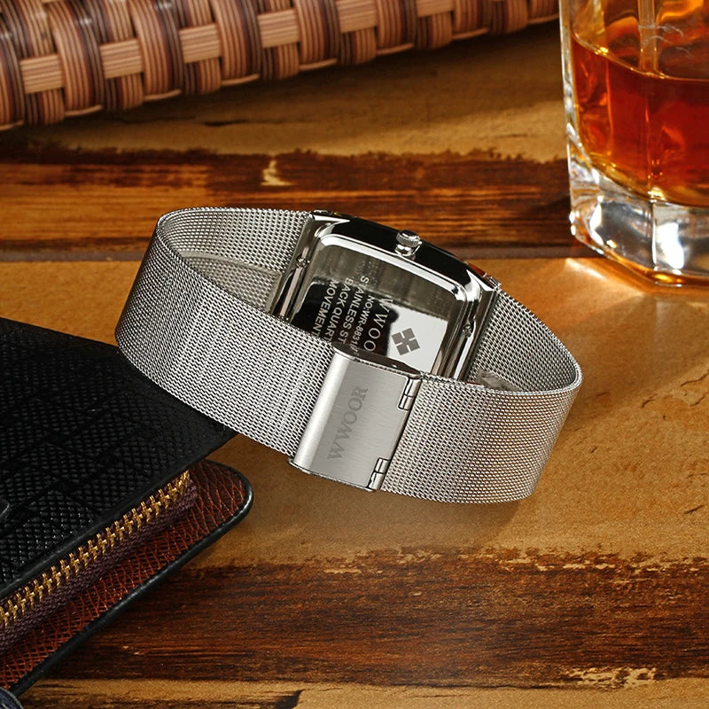 Reloj de Lujo para Hombre, Correa de Malla de Acero,Resistente al Agua, Luminoso, con Fecha