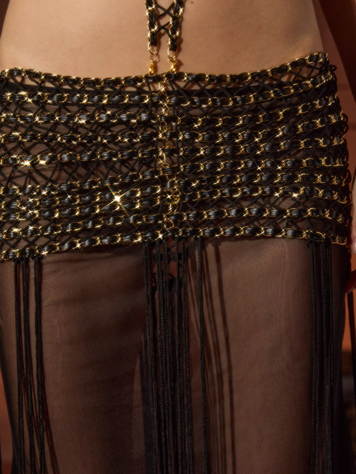 Wamira V Neck Cutout Chain Maxi Dress