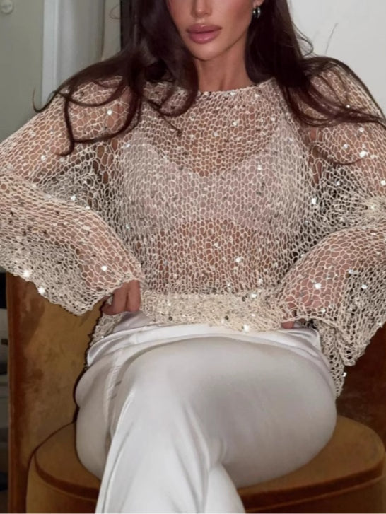 Jersey de manga larga calado con lentejuelas