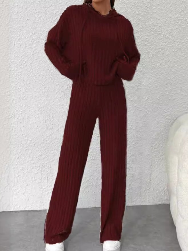Conjunto de punto a rayas, holgado, con capucha y mangas largas
