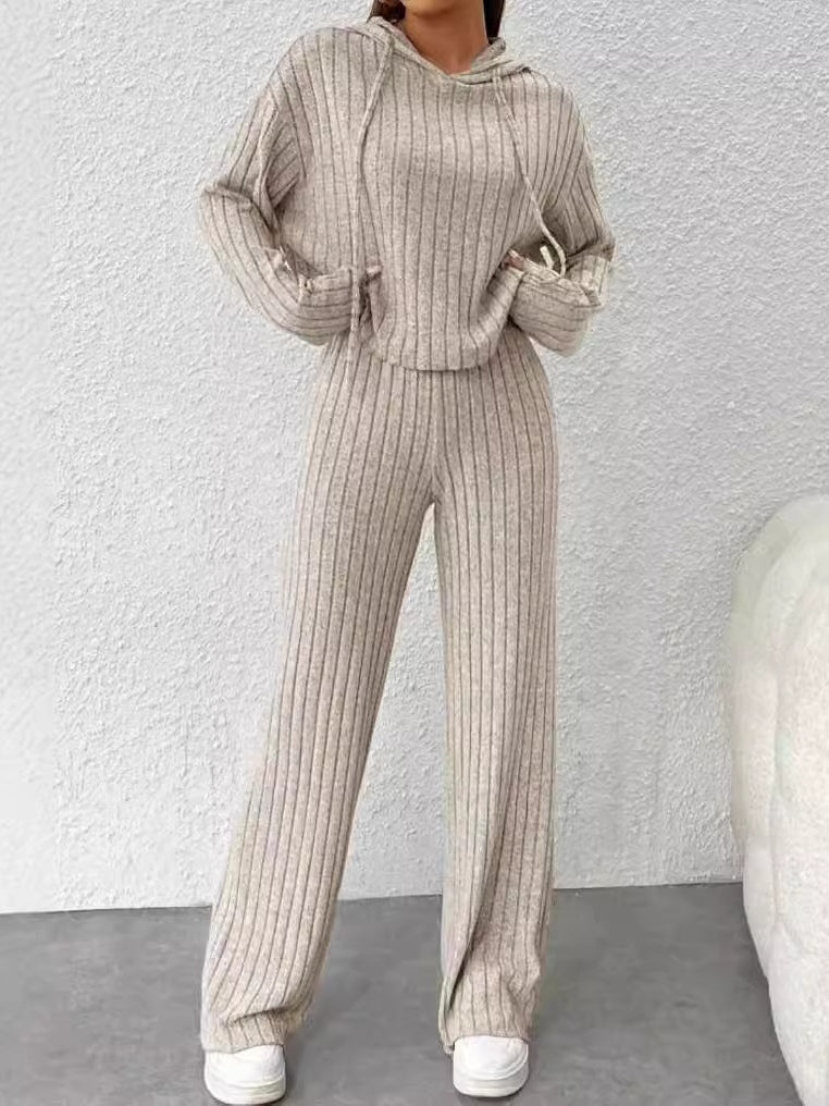 Conjunto de punto a rayas, holgado, con capucha y mangas largas