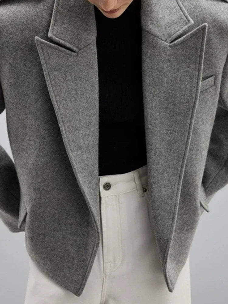 Women’s Wool Blend Peaked Lapel Coat with Epaulets