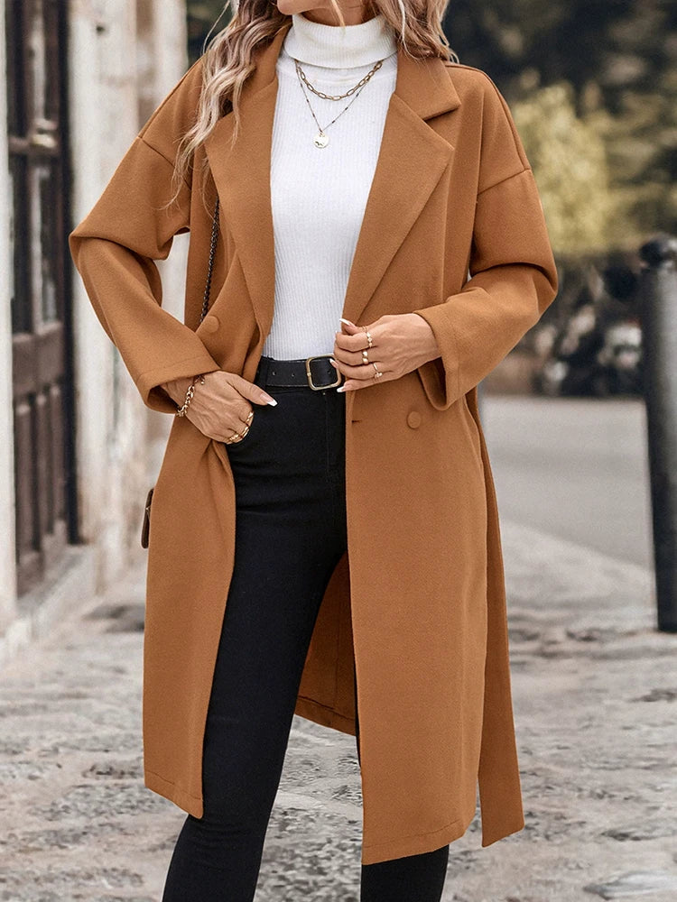 Women's Solid Color Wool Blend Coat