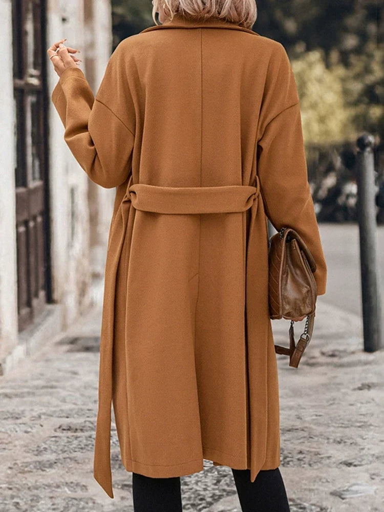 Women's Solid Color Wool Blend Coat
