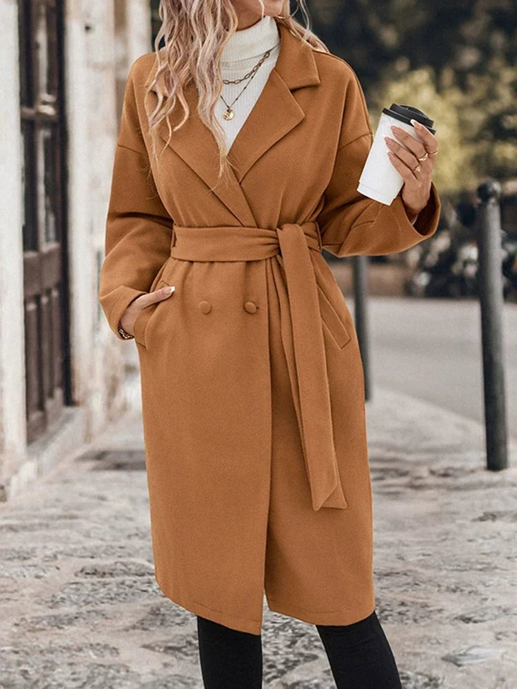 Women's Solid Color Wool Blend Coat