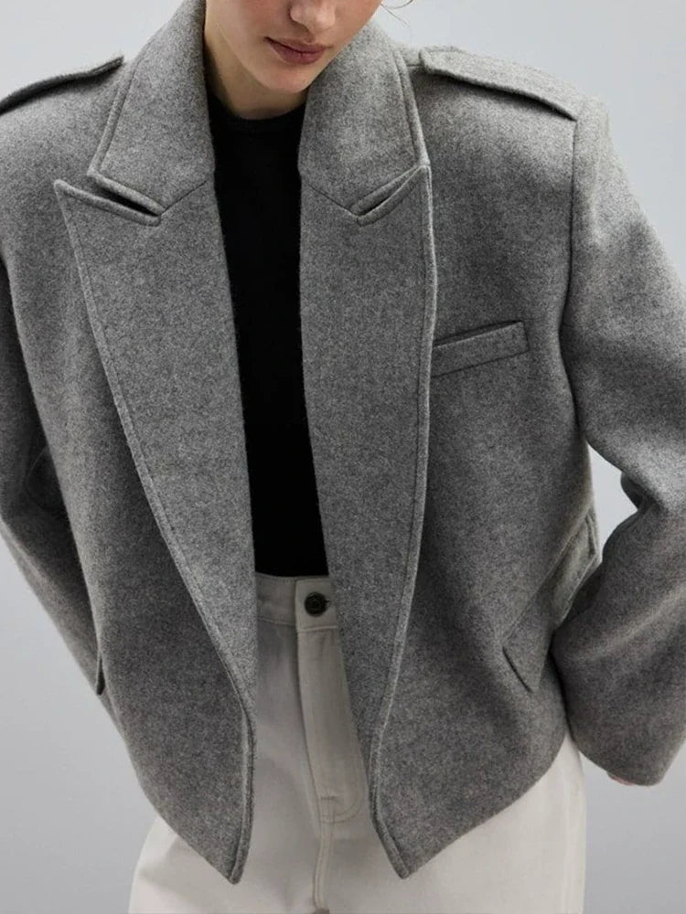 Women’s Wool Blend Peaked Lapel Coat with Epaulets