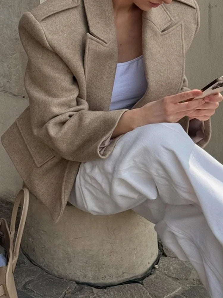 Women’s Wool Blend Peaked Lapel Coat with Epaulets