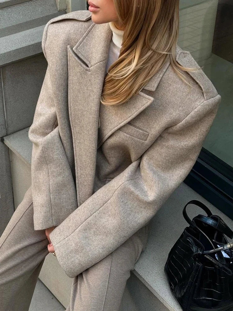 Women’s Wool Blend Peaked Lapel Coat with Epaulets