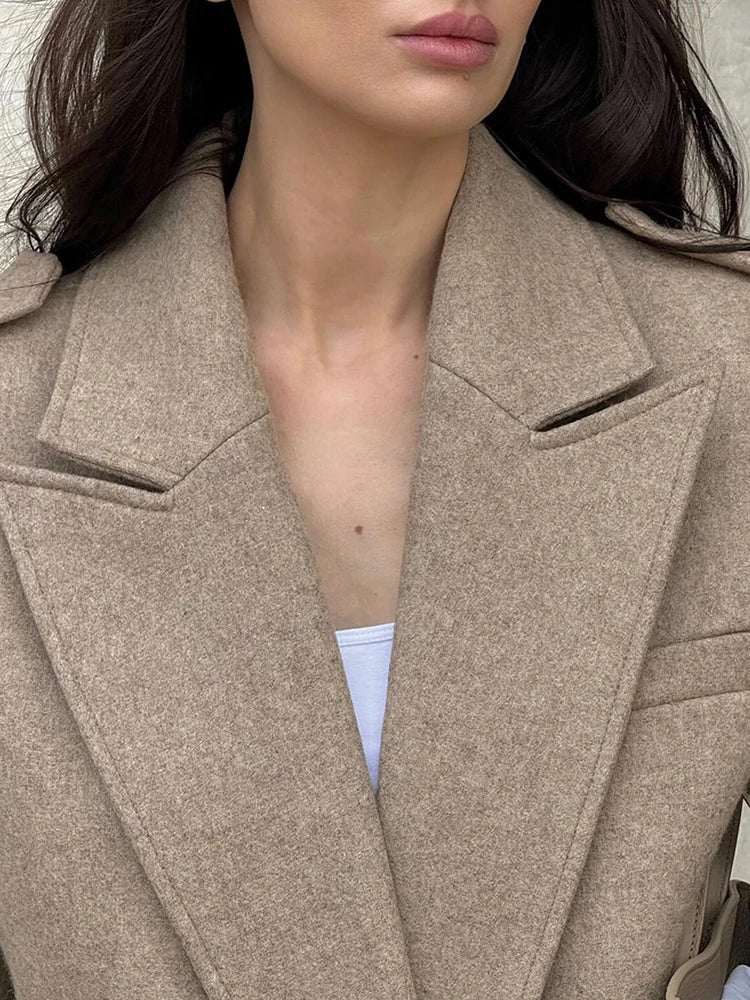 Women’s Wool Blend Peaked Lapel Coat with Epaulets