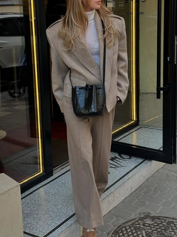 Women’s Wool Blend Peaked Lapel Coat with Epaulets
