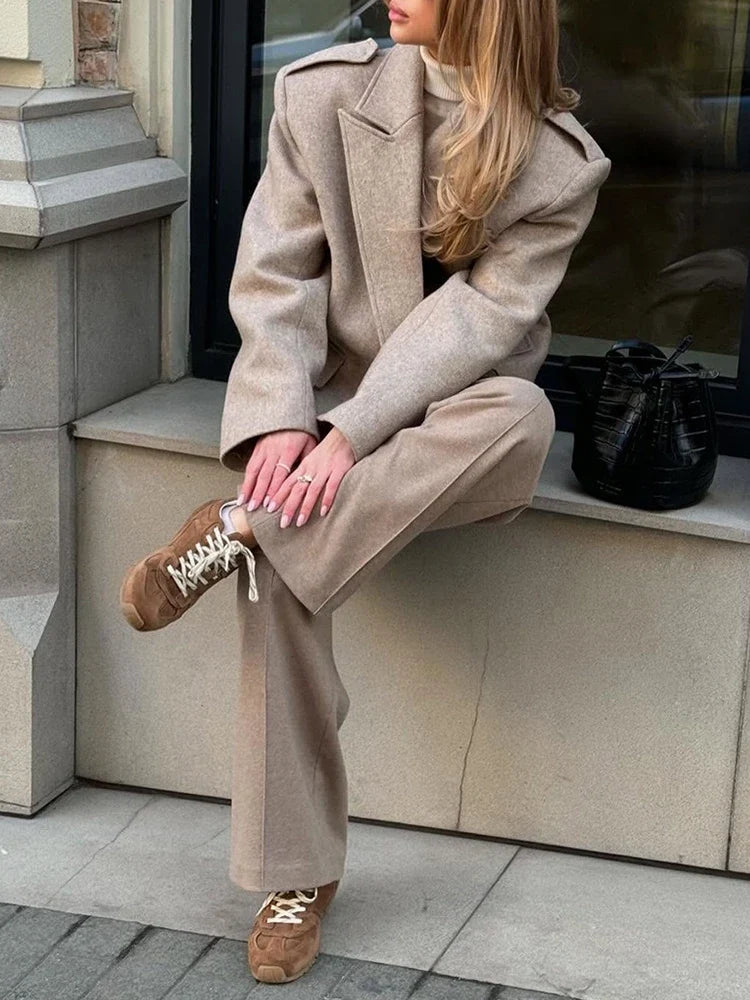 Women’s Wool Blend Peaked Lapel Coat with Epaulets