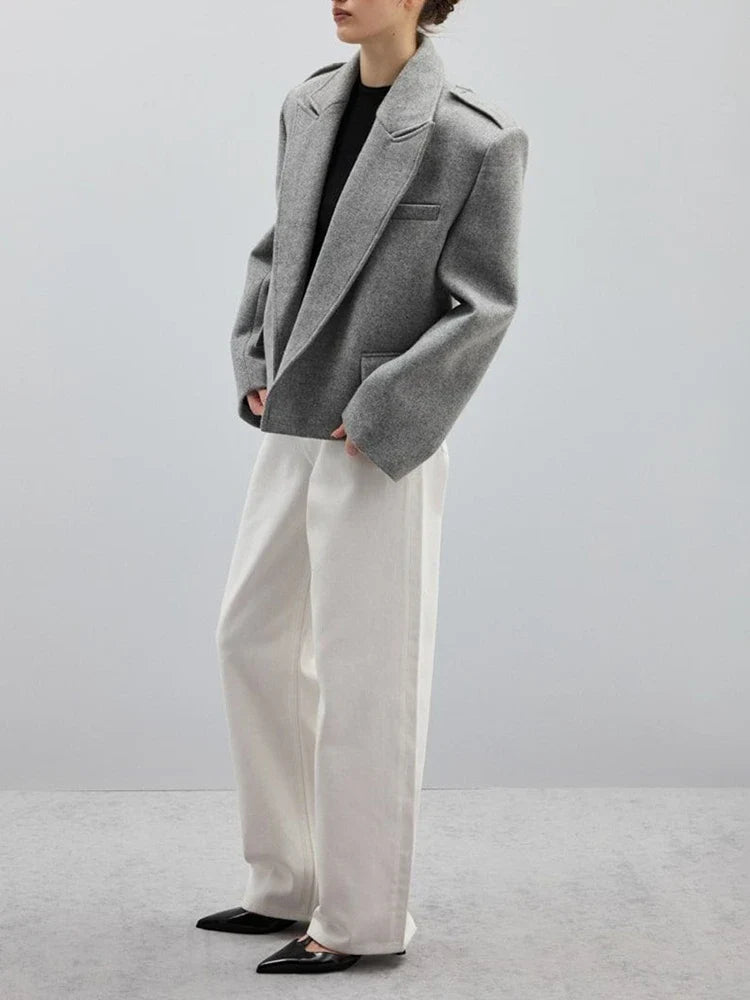 Women’s Wool Blend Peaked Lapel Coat with Epaulets