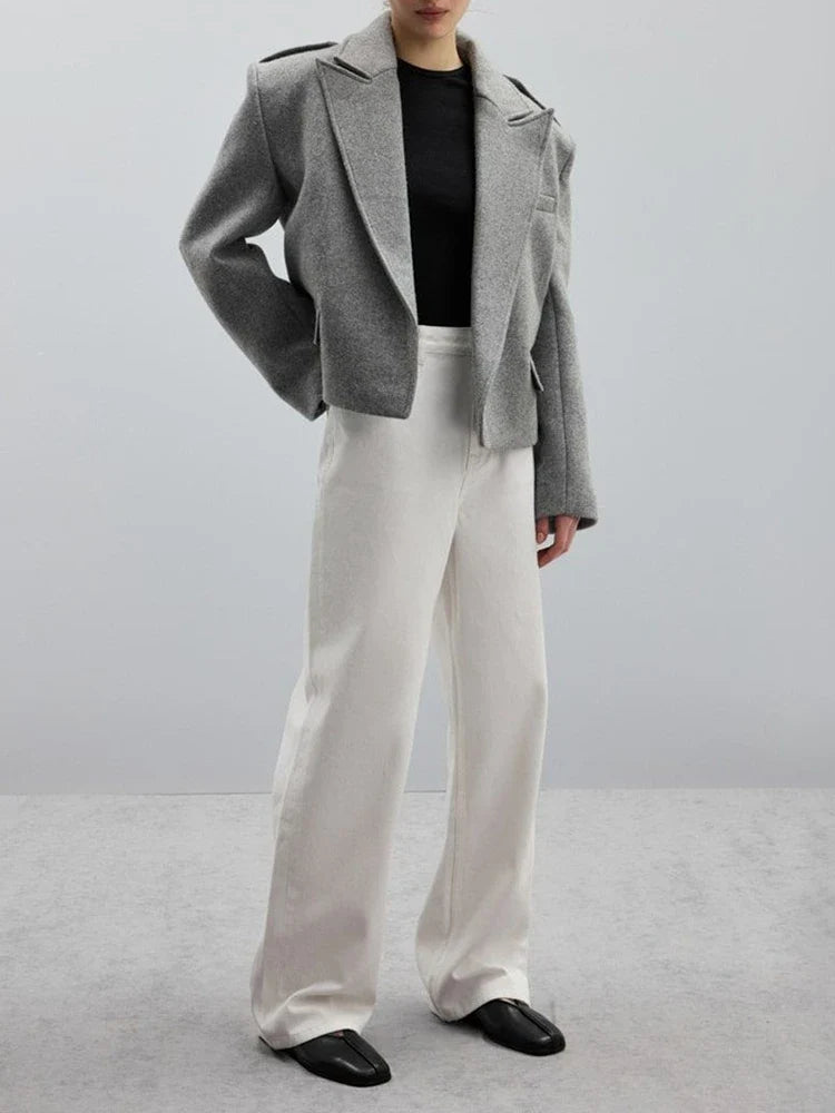 Women’s Wool Blend Peaked Lapel Coat with Epaulets
