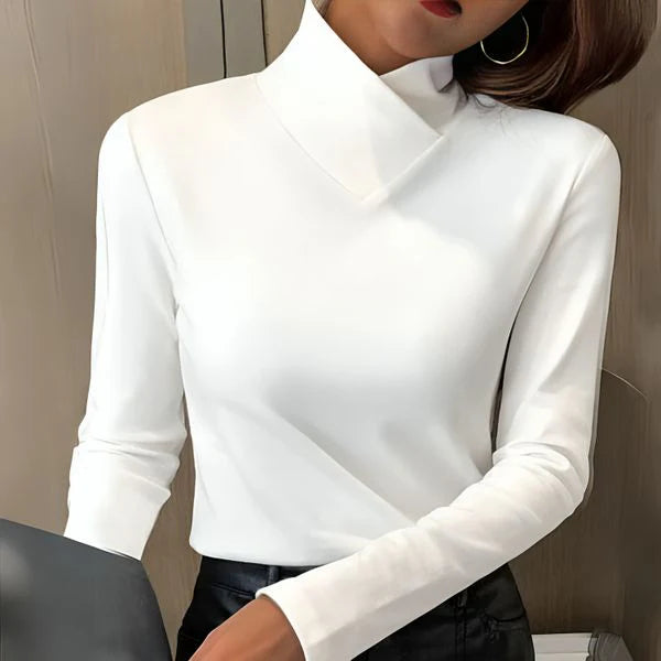 Jersey de cuello alto ligero de algodón – corte ajustado con look elegante