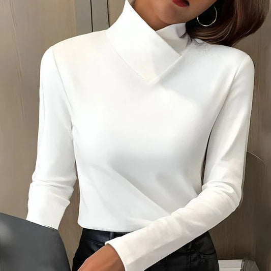 Jersey de cuello alto ligero de algodón – corte ajustado con look elegante