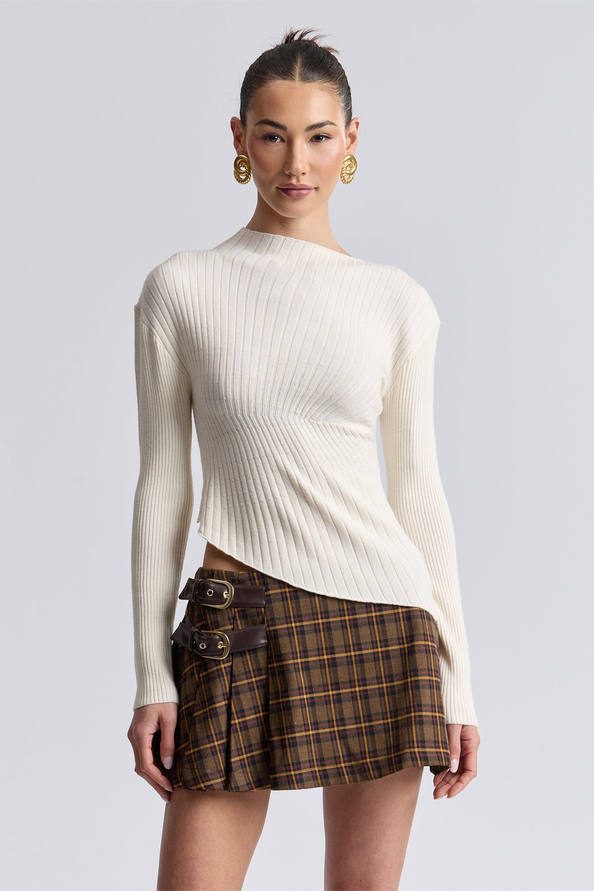 Two-tone knit, ribbed, long-sleeve cream sweater - Shop cute ribbed-knit sweaters for women by Avec Les Filles.