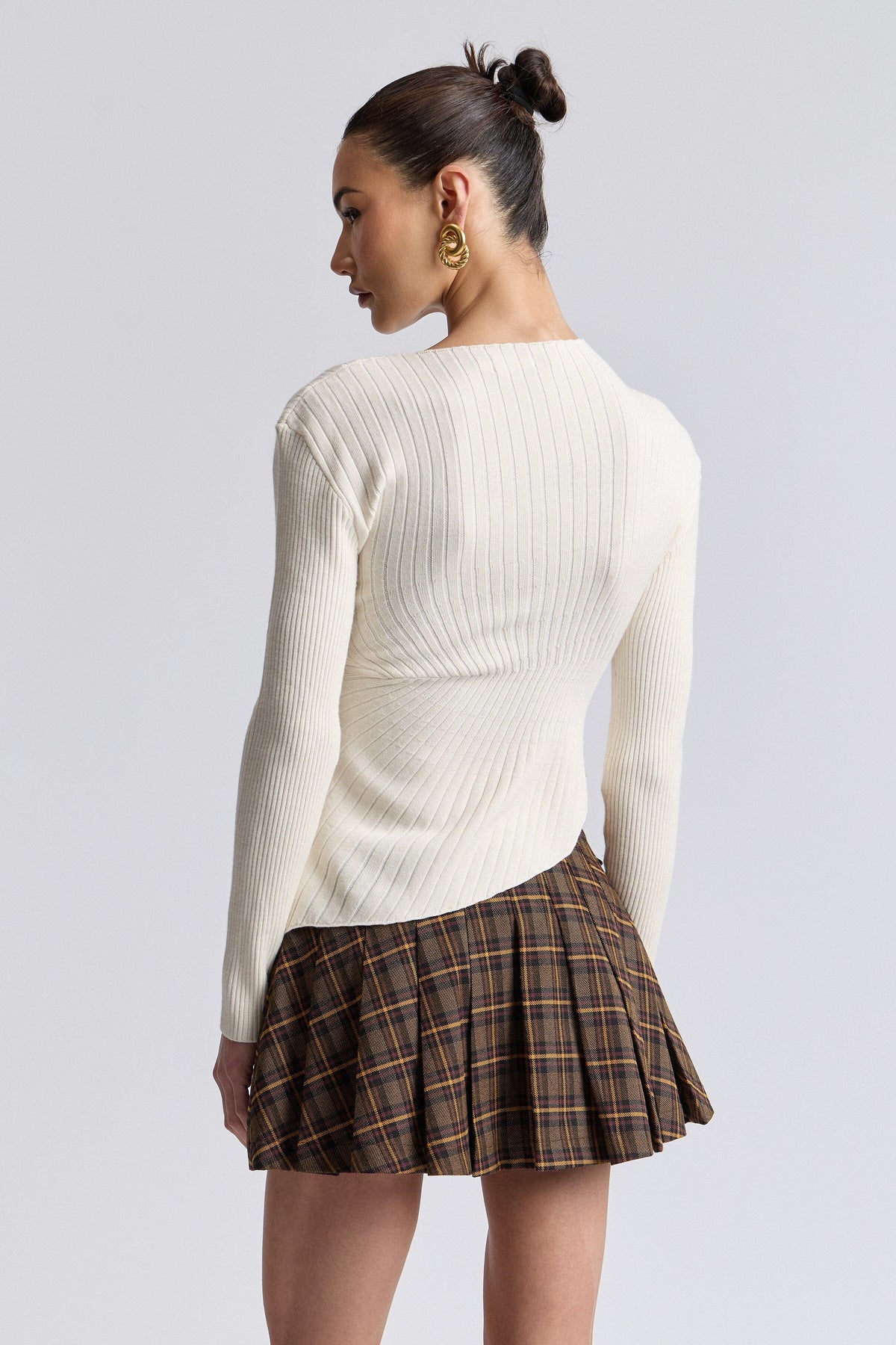 Two-tone knit, long-sleeve cream ribbed sweater. Shop cute ribbed-knit sweaters for women from Avec Les Filles.