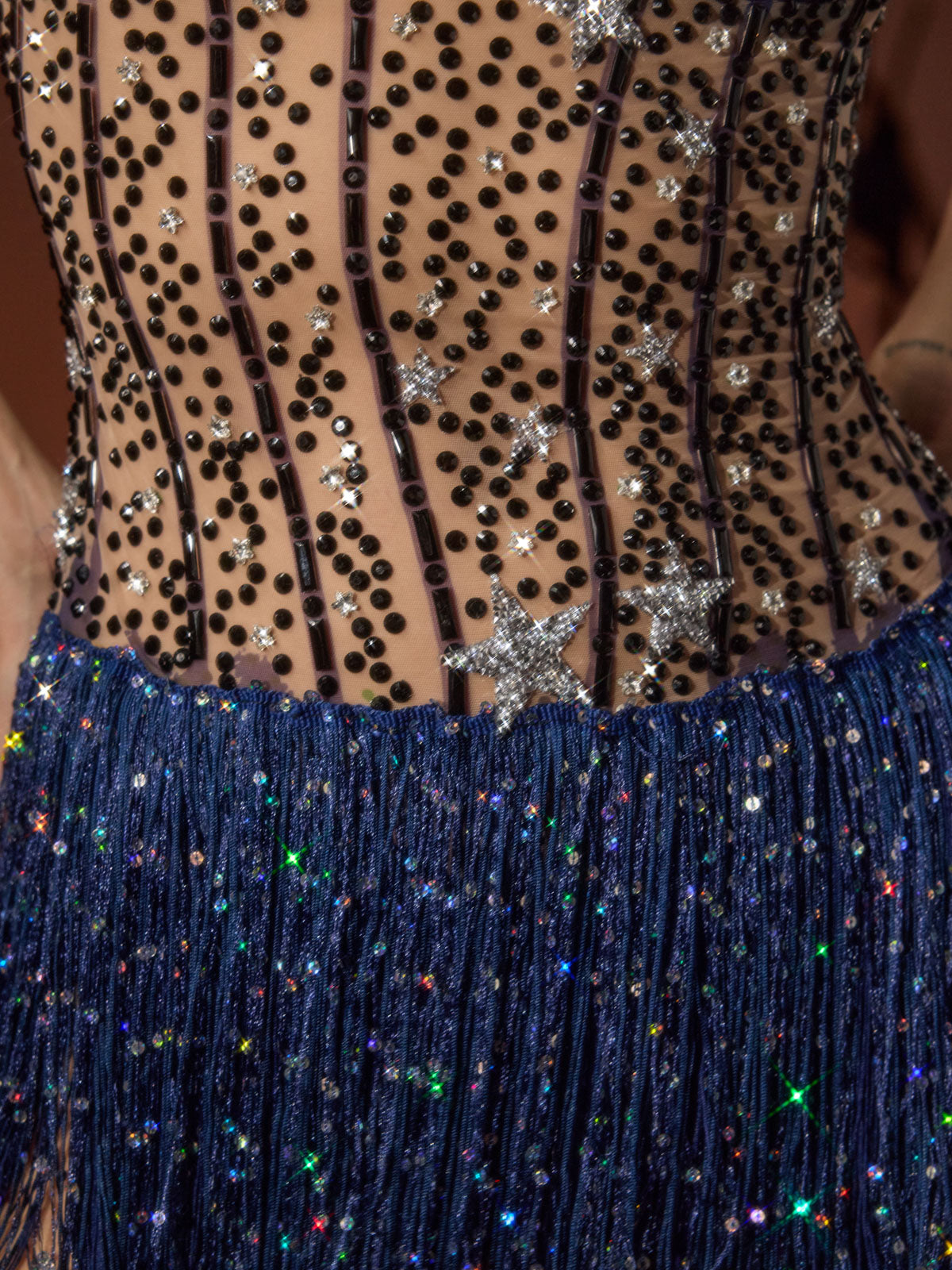 Glora Spaghetti Star Rhinestone Fringe Dress