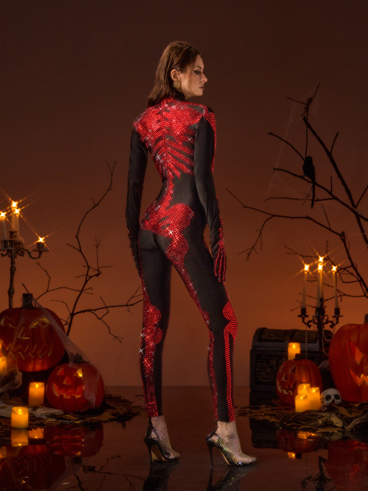 Glynis Rhinestone Skeleton Bloody Jumpsuit