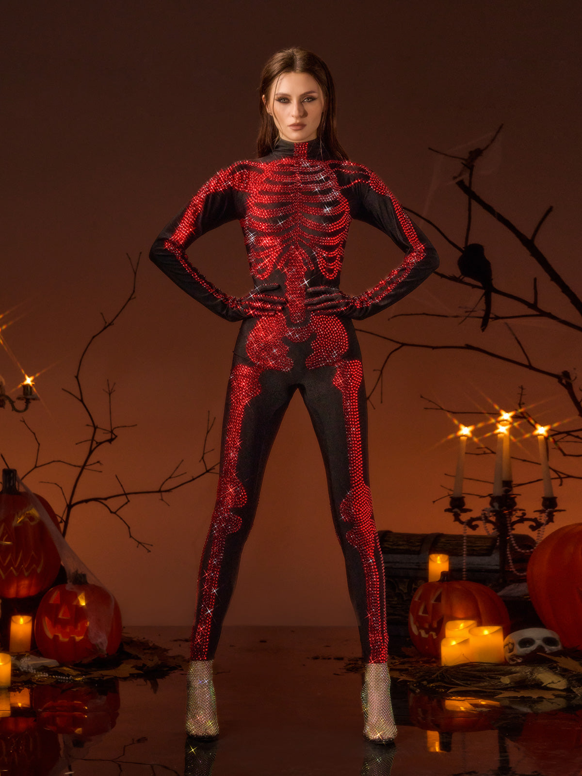 Glynis Rhinestone Skeleton Bloody Jumpsuit