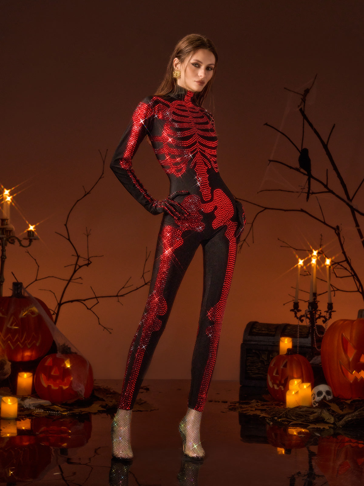 Glynis Rhinestone Skeleton Bloody Jumpsuit