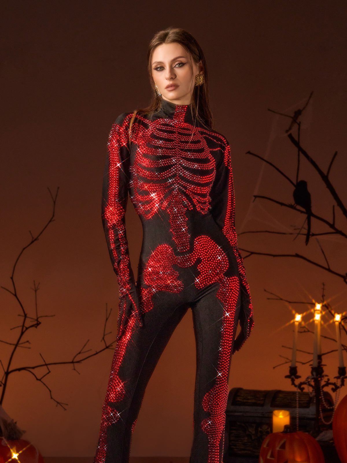 Glynis Rhinestone Skeleton Bloody Jumpsuit