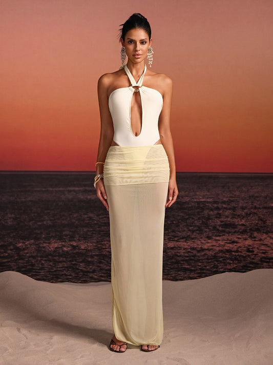 Conjunto de dos piezas con cuello halter y aberturas