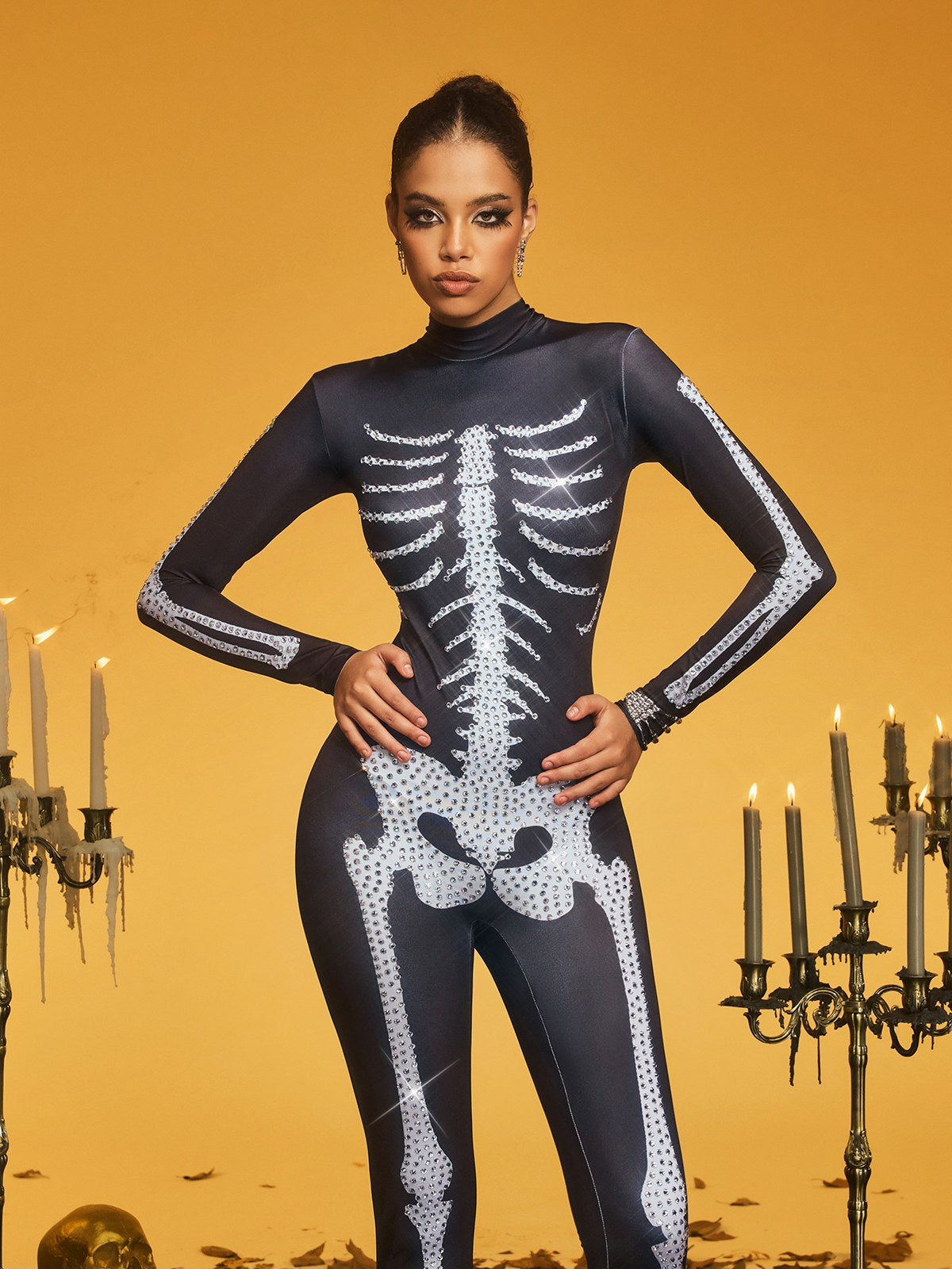 Kaelthis High Neck Rhinestone Bone Jumpsuit