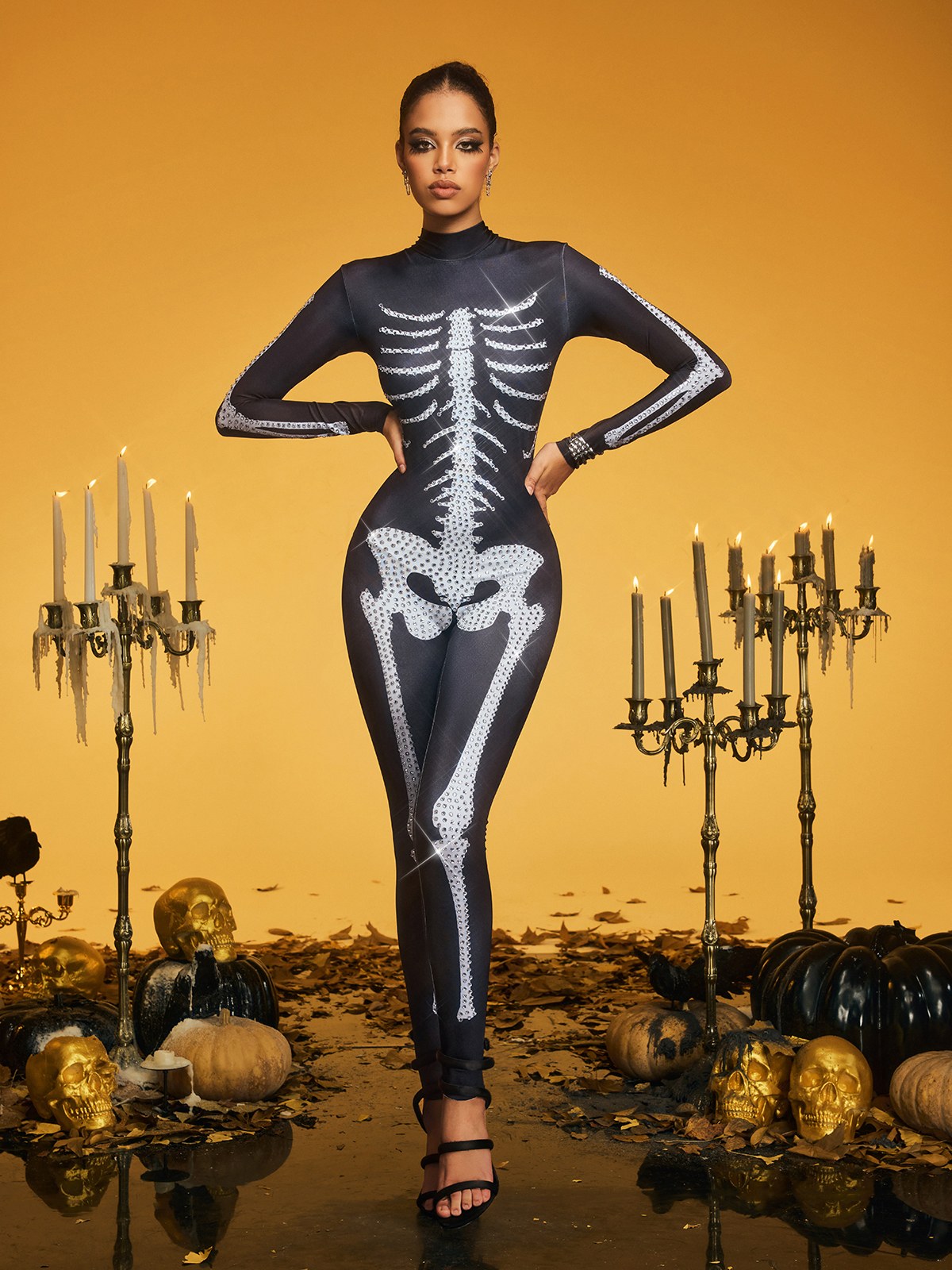 Kaelthis High Neck Rhinestone Bone Jumpsuit