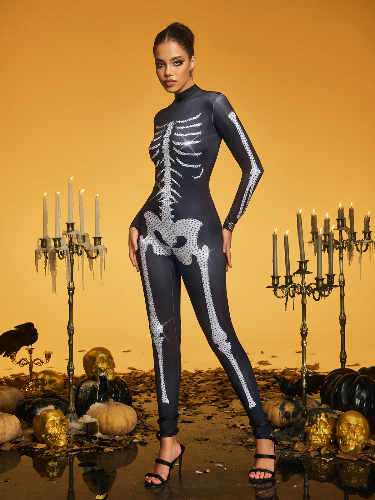 Kaelthis High Neck Rhinestone Bone Jumpsuit