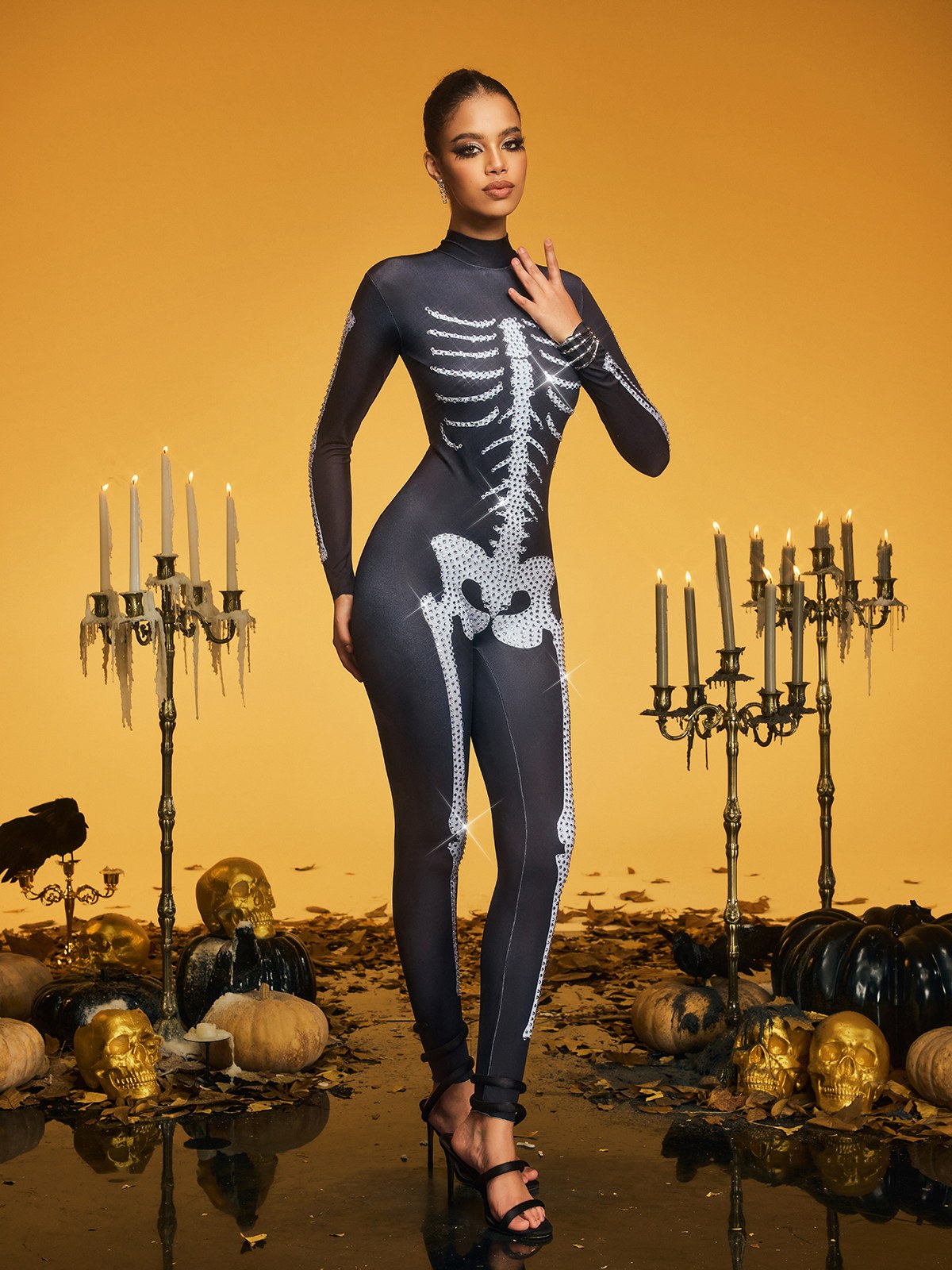 Kaelthis High Neck Rhinestone Bone Jumpsuit