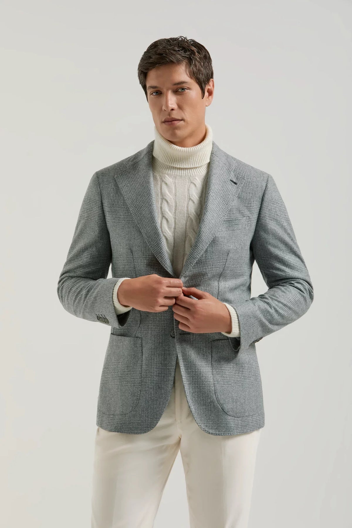 Chaqueta gris cielo con estampado Príncipe de Gales