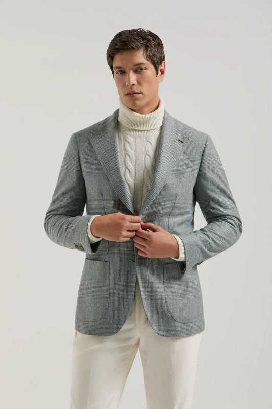 Chaqueta gris cielo con estampado Príncipe de Gales