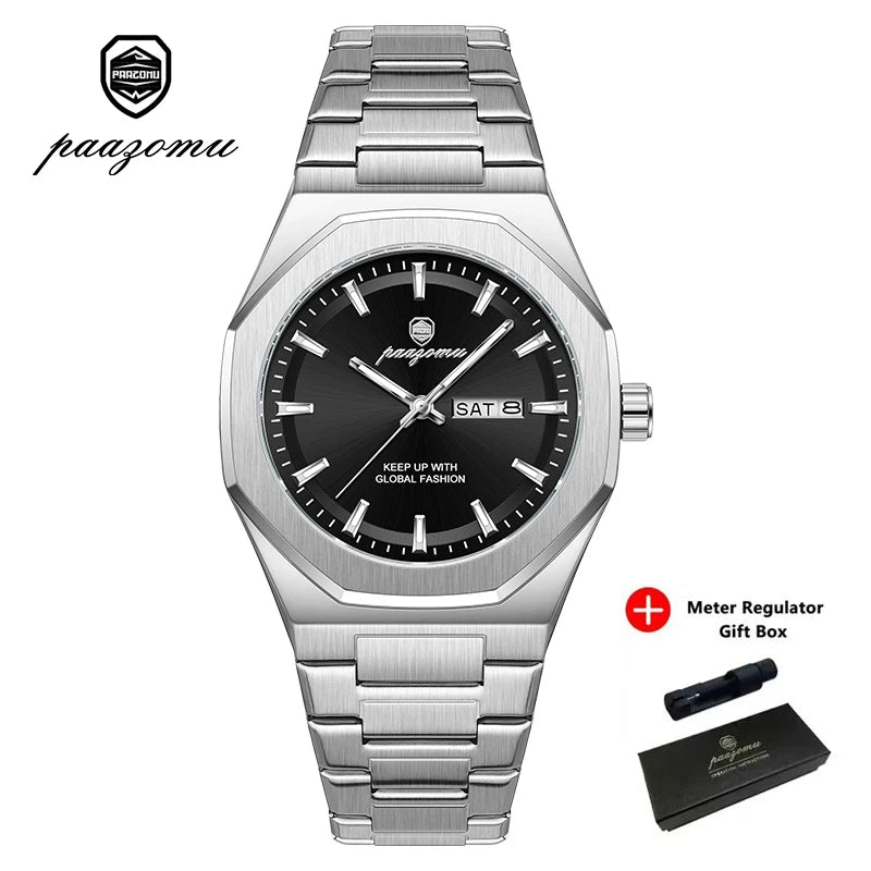 Reloj Acero Inoxidable, Luminoso, Fecha y Día, Resistente al Agua