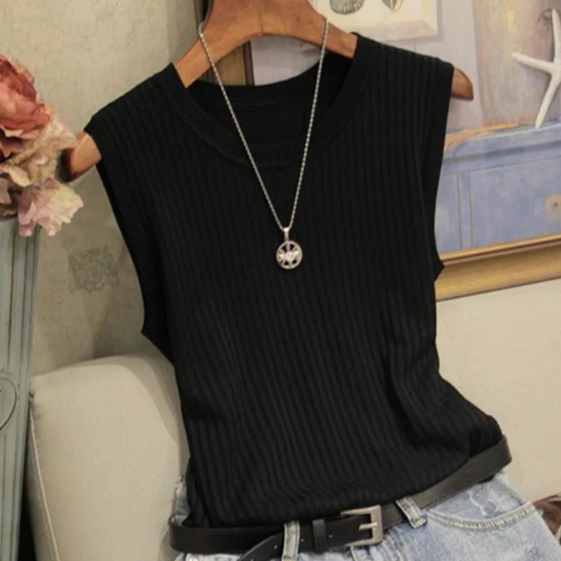 Top de Punto Sin Mangas con Cuello Redondo para Mujer