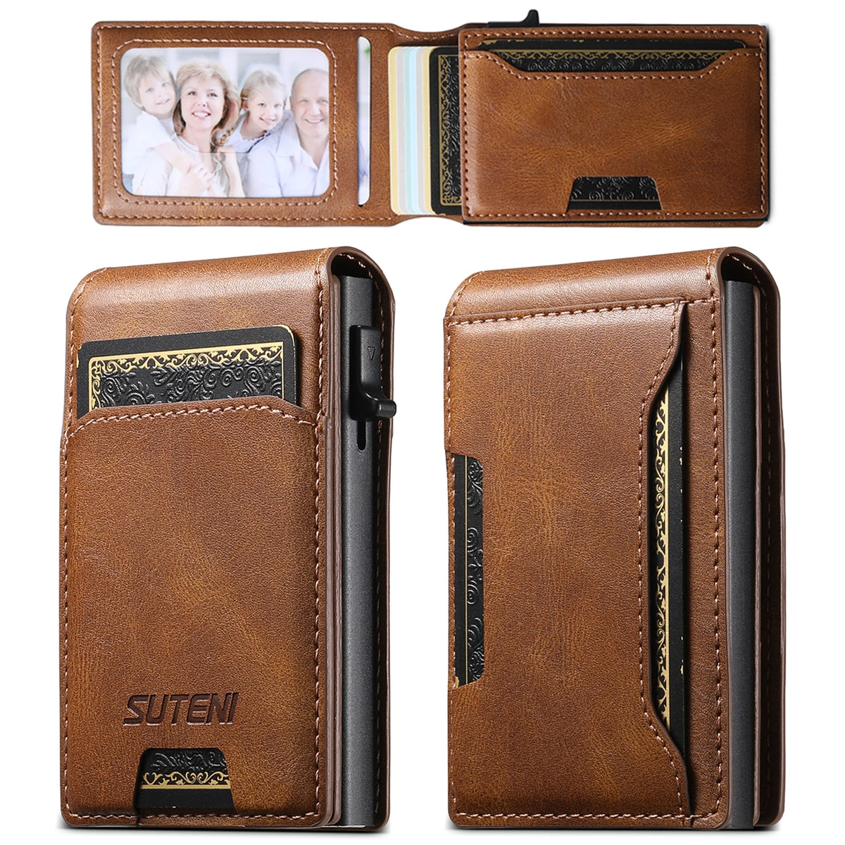 Cartera de Piel Sintética para Hombre con Ranura para Tarjetas y Expulsión Automática