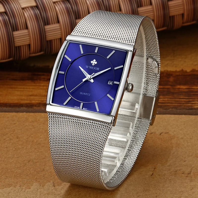 Reloj de Lujo para Hombre, Correa de Malla de Acero,Resistente al Agua, Luminoso, con Fecha