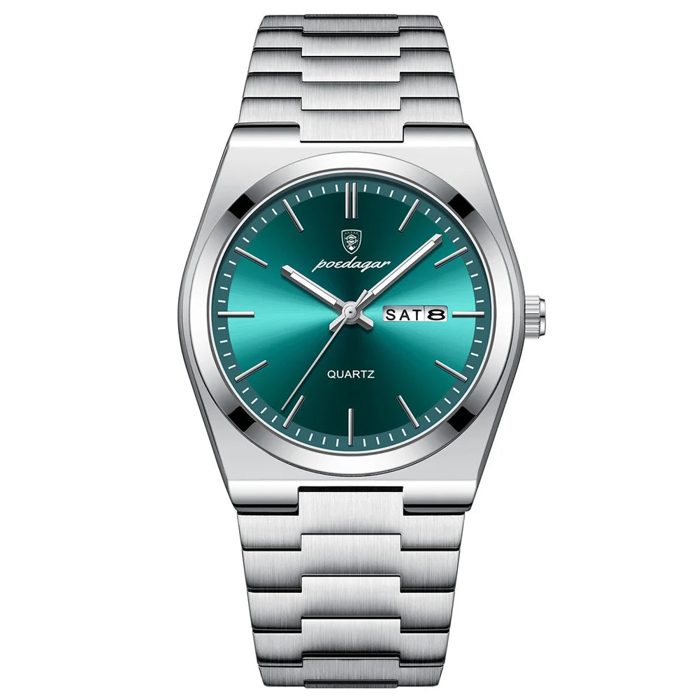 2026 Reloj de Cuarzo para Hombre, Deportivo, Resistente al Agua, Luminoso, con Fecha y Semana, Acero Inoxidable