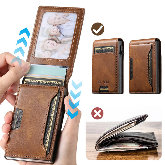 Cartera de Piel Sintética para Hombre con Ranura para Tarjetas y Expulsión Automática