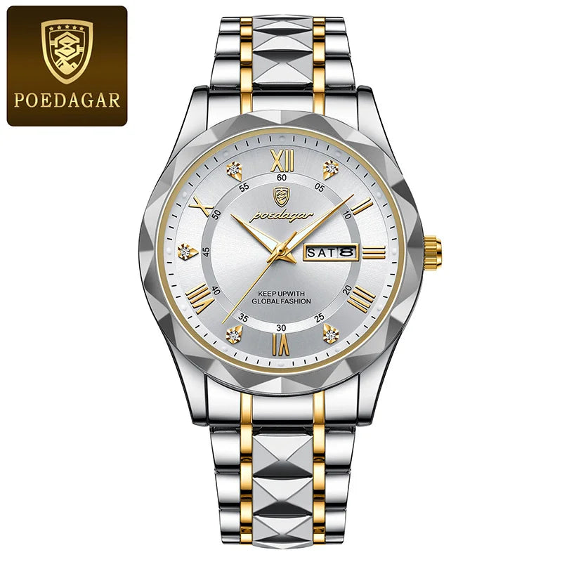 Reloj de Lujo para Hombre, Cuarzo, Acero Inoxidable, Resistente al Agua, Luminoso, con Fecha, Reloj Masculino de Negocios