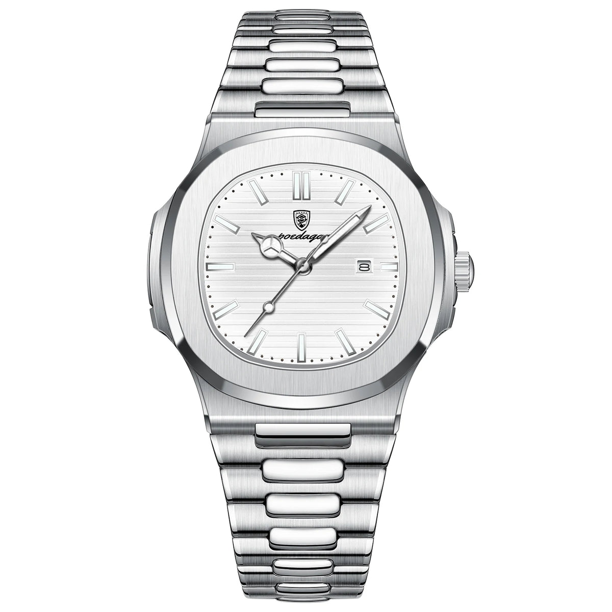 Reloj Cuadrado de Acero Inoxidable, Luminoso, Resistente al Agua