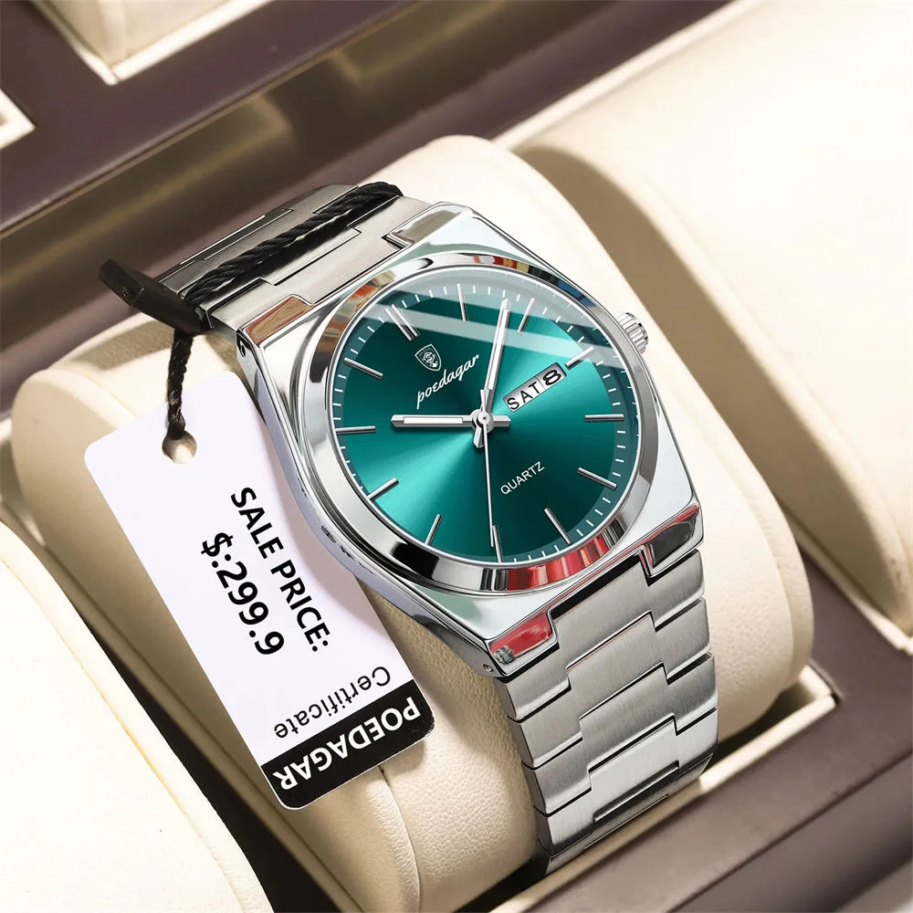 2026 Reloj de Cuarzo para Hombre, Deportivo, Resistente al Agua, Luminoso, con Fecha y Semana, Acero Inoxidable