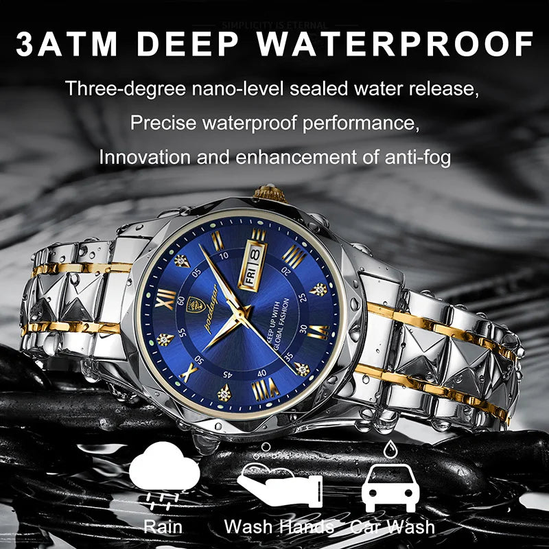 Reloj de Lujo para Hombre, Cuarzo, Acero Inoxidable, Resistente al Agua, Luminoso, con Fecha, Reloj Masculino de Negocios