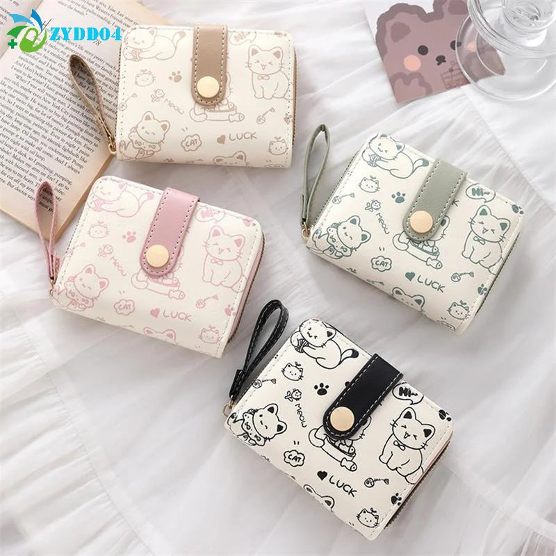 Cartera Corta para Mujer con Diseño de Gato