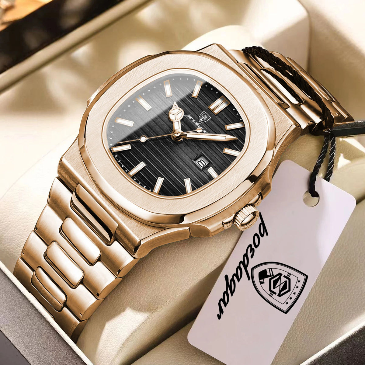 Reloj Cuadrado de Acero Inoxidable, Luminoso, Resistente al Agua