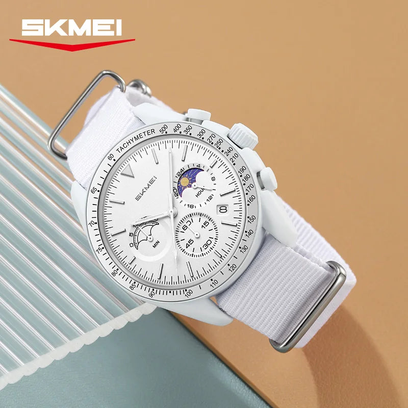 Reloj Cronógrafo Deportivo Unisex, Correa de Nylon, Resistente al Agua